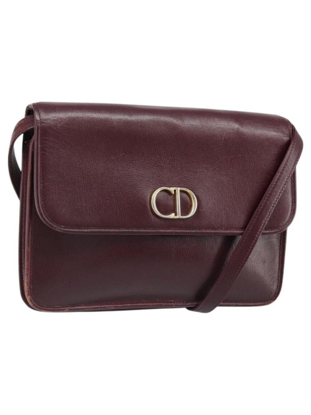 Authentic Christian Dior Shoulder Bag Leather Bordeaux Gold